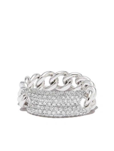 Shay 18k White Gold Id Mini Link Diamond Ring In Silver