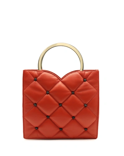 Genny Red Quilted Leather Bag With Roses