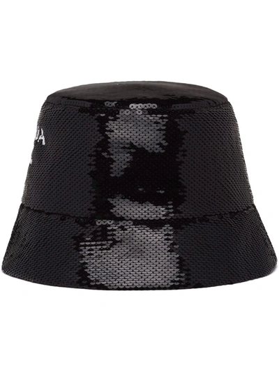 Prada Men's Sequin Logo Bucket Hat In F0002 Nero