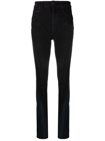 Mugler Spiral High Waist Denim & Tulle Skinny Jeans In Black