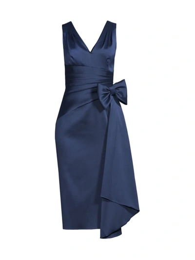 Aidan Mattox Mikado Midi Dress With Bow In Navy