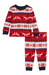 Nordstrom Babies' Family Fitted Two-piece Pajamas In Red Bloom Reindeer Fairisle