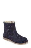 Boden Faux Shearling Bootie In College Navy Rainbow Spots