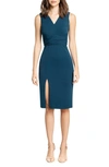 Dress The Population Allesia Tie Waist Crepe Dress In Peacock Blue