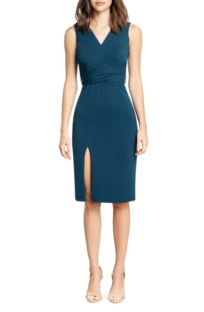 Dress The Population Allesia Tie Waist Crepe Dress In Peacock Blue