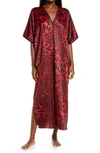 Natori Animal Print Satin Caftan In Red Black Combo