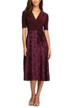 Alex Evenings Mixed Media Midi Dress In Merlot
