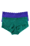 Hanky Panky Assorted 2-pack Lace Boyshorts In So Jaded/ Night Sky