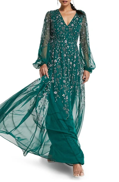 asos long green dress ASOS DESIGN one shoulder ruched detail maxi dress with split in forest main image 0
