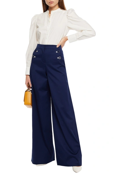 Emilio Pucci Button-detailed Cotton-blend Twill Wide-leg Trousers In Blue