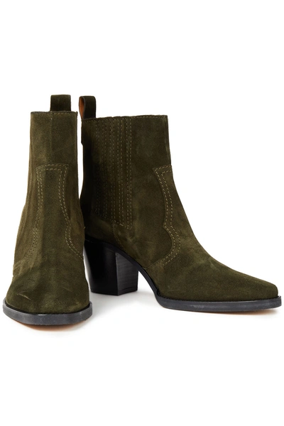 Ganni Suede Ankle Boots In Green