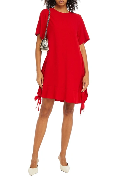 Red Valentino Lace-up Ruffled Satin-crepe Mini Dress In Red