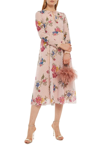 Red Valentino Ruffled Floral-print Fil Coupé Georgette Midi Dress In Pink