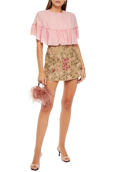 Red Valentino Cape-effect Ruffled Crepe Top In Baby Pink