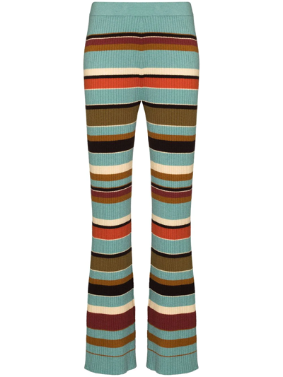 Ulla Johnson Rochelle Striped Ribbed Wool And Cashmere-blend Flared Pants In Blue