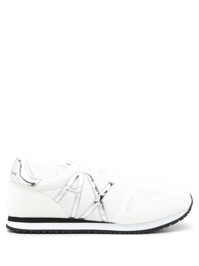 Armani Exchange Metallic-logo Low-top Sneakers In 白色