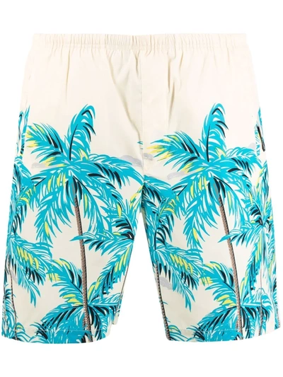 Palm Angels Off White Palm-print Swim Shorts