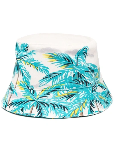 Palm Angels White Palm-print Bucket Hat
