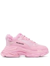 Balenciaga Triple S Faux-fur Lined Faux-leather Trainers In 粉色