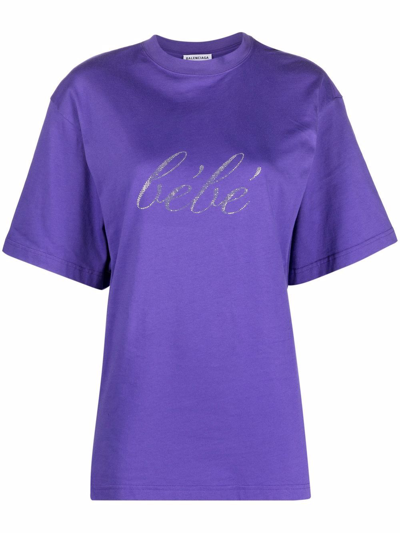 Balenciaga Slogan-print T-shirt In 紫色