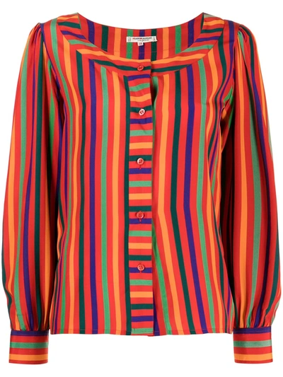 Pre-owned Saint Laurent 1991 Rive Gauche Striped Silk Blouse In 红色