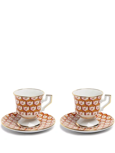 La Doublej Espresso Cup Saucers (set Of Two) In Cubi Oro