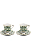 La Doublej Abstract Porcelain Espresso Cups (set Of Two) In Cubi Verde