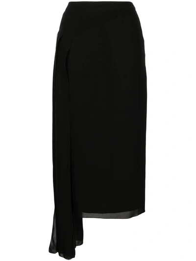 Pre-owned Chanel Asymmetric Silk Midi Skirt In 黑色