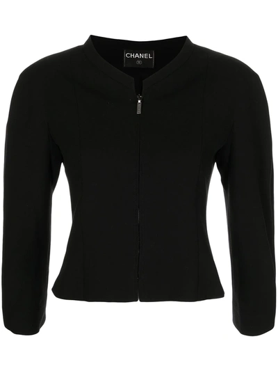 Pre-owned Chanel Cropped Zip-up Jacket In 黑色