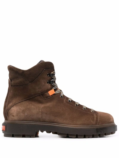 Santoni Distressed Lace-up Mountain Boots In Braun