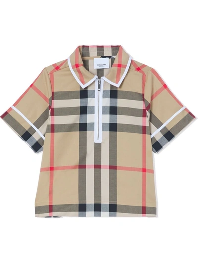 Burberry Kids' Mini Thalia Check Stretch Cotton Zip Shirt In Archive Beige