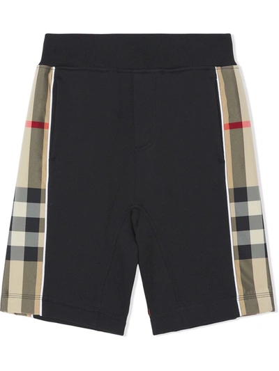 Burberry Check-panel Cotton Shorts In Black