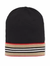 BURBERRY ICON STRIPE DETAIL WOOL BEANIE