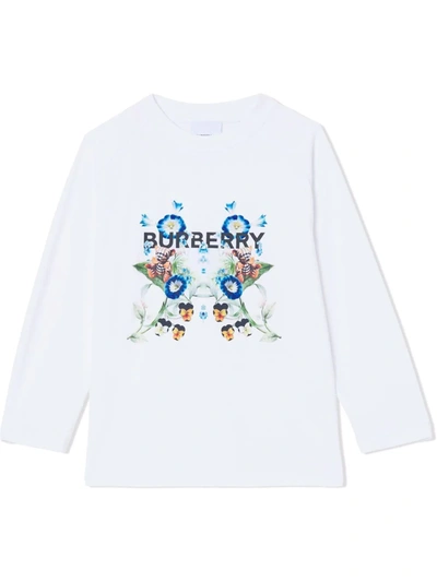 Burberry Kids White Montage Print Long Sleeve T-shirt