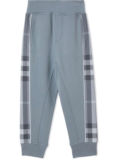 Burberry Kids Cotton Check-panel Sweatpants In 蓝色