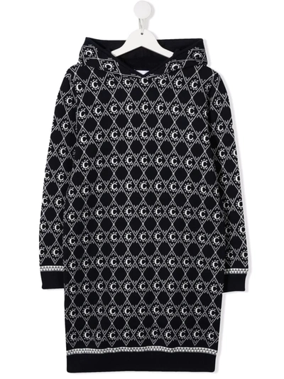 Chloé Kids' Logo Print Hooded Dress In Blue