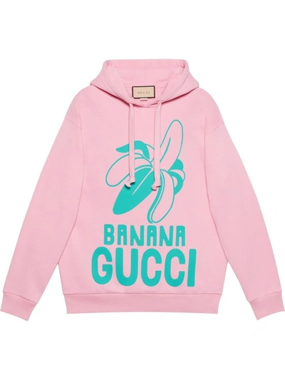 Gucci Jersey Cotton Banana Print Hoodie In Rosa