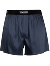 Tom Ford Silk-blend Logo-waist Boxers In 蓝色