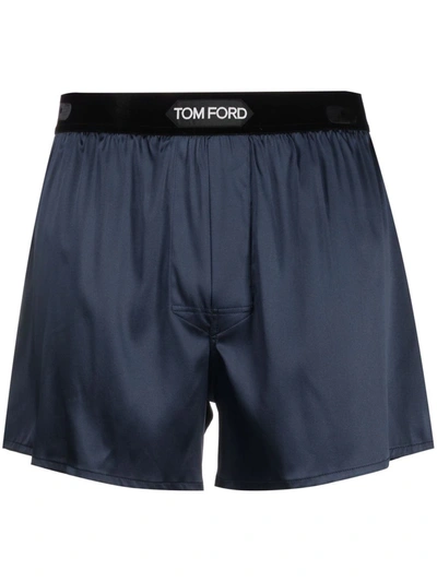 Tom Ford Silk-blend Logo-waist Boxers In Blue