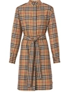 Burberry Vintage Check Cotton Tie-waist Shirt Dress In Brown