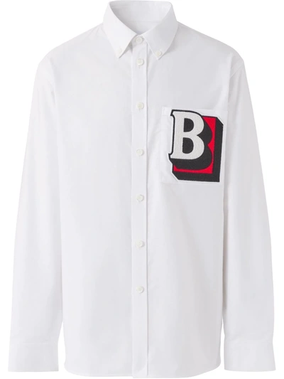 Burberry Letter-patch Cotton Shirt In White