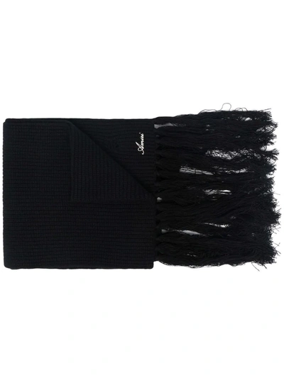 Amiri Mens Black Half Cardigan Brand-embroidered Cashmere Scarf