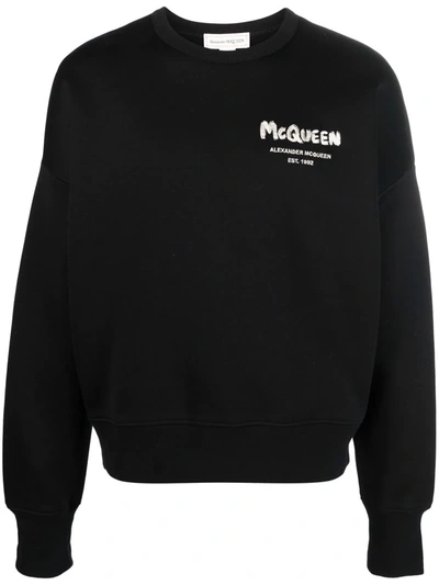 Alexander Mcqueen Black Embroidered Graffiti Sweatshirt