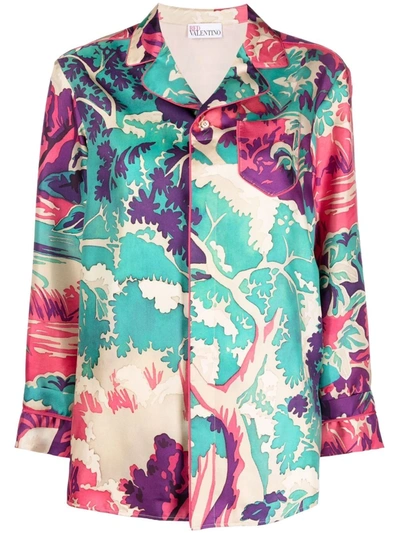 Red Valentino Abstract-print Pyjama-style Silk Shirt In Multicolour