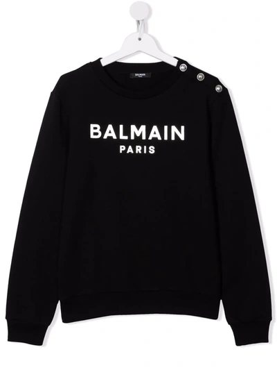 Balmain Teen Logo-print Embossed-button Sweatshirt In 黑色
