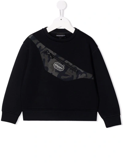 Emporio Armani Kids' Logo Crew-neck Sweatshirt In 蓝色