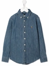 Polo Ralph Lauren Embroidered-logo Denim Shirt In 蓝色