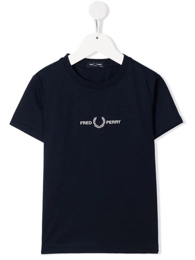 Fred Perry Embroidered-logo T-shirt In 蓝色
