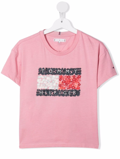 Tommy Hilfiger Junior Teen Logo Crew-neck T-shirt In 粉色