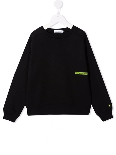Calvin Klein Kids' Cotton-blend Logo-patch Sweatshirt In 黑色